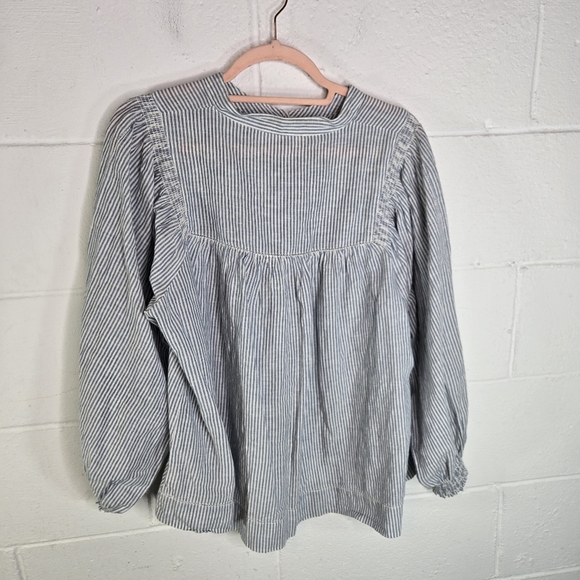 The Great Shepherd Striped Blue White Striped Long Sleeve Blouse - Picture 13 of 14